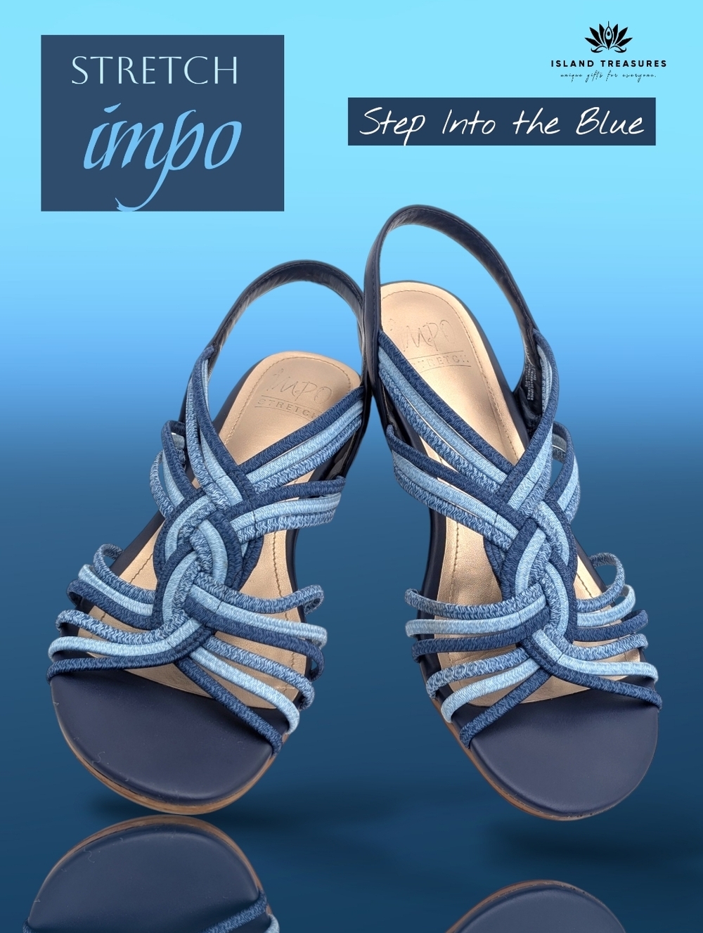 Impo Blue Ombre Palette Women Sz10 Wedge Slingback Premium Strech Padded Footbed